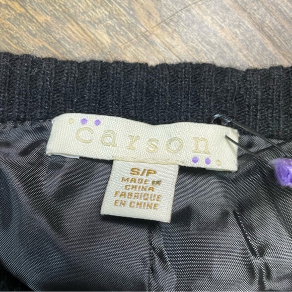 NEW Carson Sweater Cardigan Coat Black Floral Embroidered Womens Small Wool - Picture 3 of 15